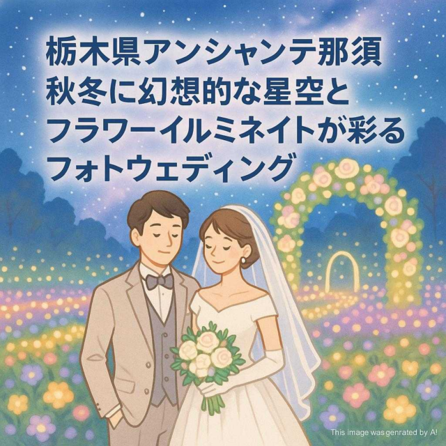 栃木県アンシャンテ那須 秋冬に幻想的な星空とフラワーイルミネイトが彩るフォトウェディング