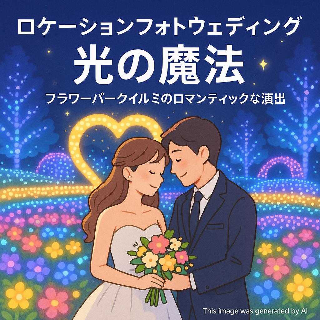ロケーションフォトウェディング 光の魔法:フラワーパークイルミのロマンティックな演出
