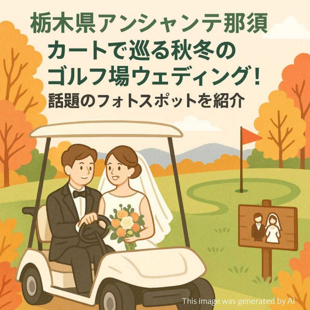 栃木県アンシャンテ那須 カートで巡る秋冬のゴルフ場ウェディング！話題のフォトスポットを紹介