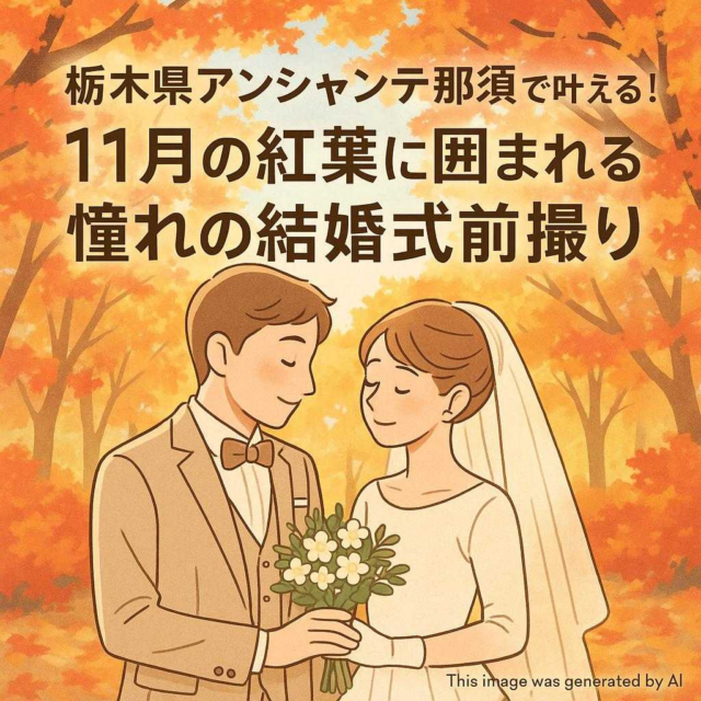 栃木県アンシャンテ那須で叶える！11月の紅葉に囲まれる憧れの結婚式前撮り