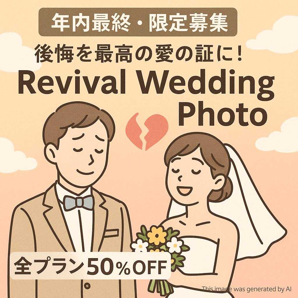 【年内最終・限定募集】後悔を最高の愛の証に!Revival Wedding Photo 全プラン50%OFF