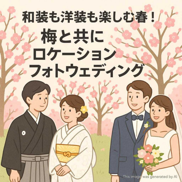 和装も洋装も楽しむ春！梅と共にロケーションフォトウェディング