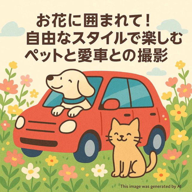 お花に囲まれて！自由なスタイルで楽しむペットと愛車との撮影