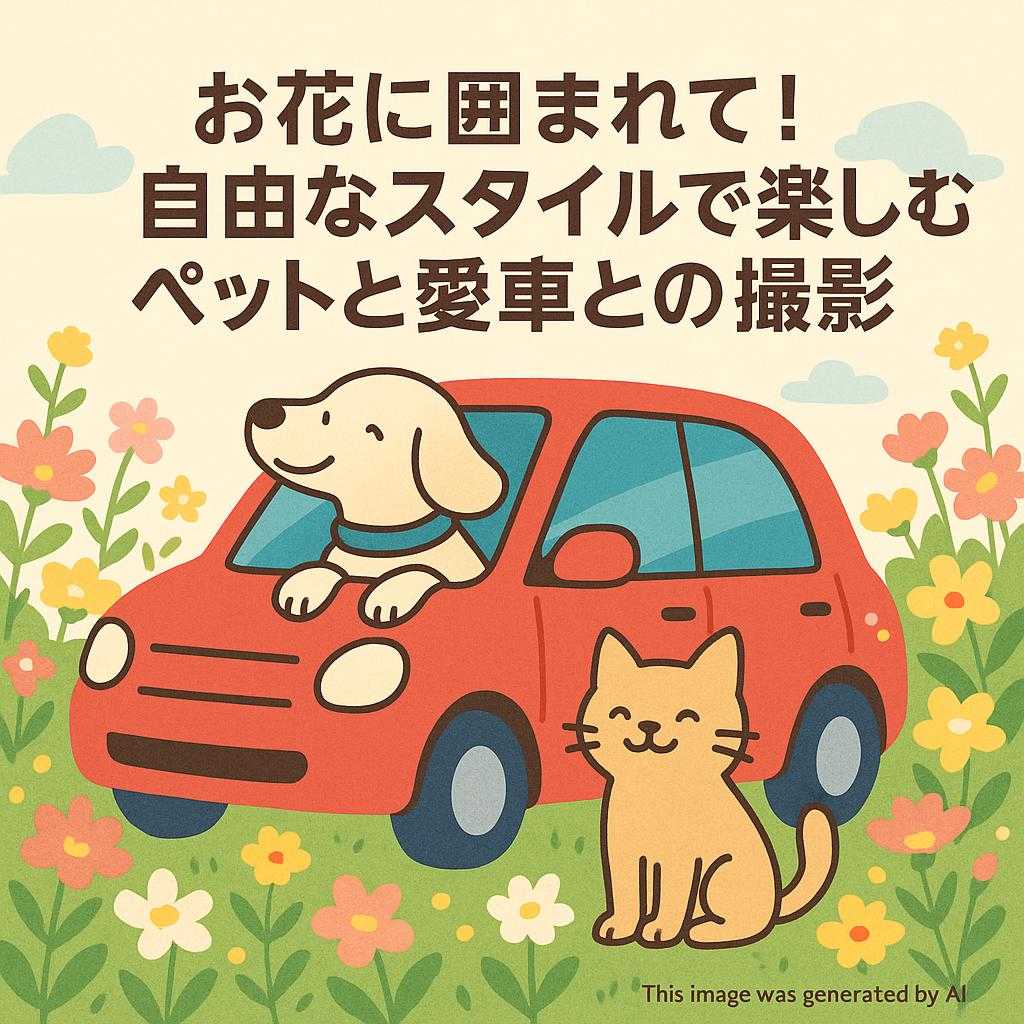 お花に囲まれて！自由なスタイルで楽しむペットと愛車との撮影