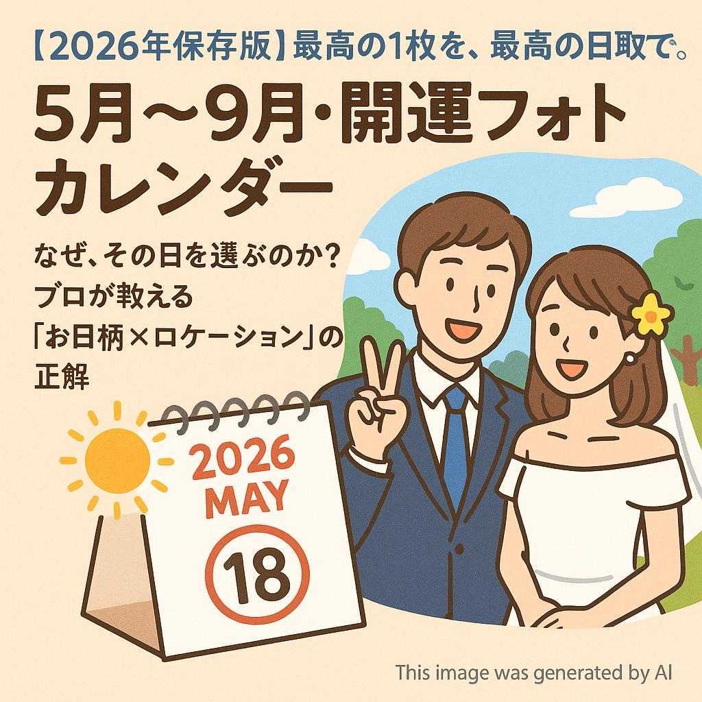「【2026年保存版】最高の1枚を、最高の日取りで。5月〜9月・開運フォトカレンダー」 「なぜ、その日を選ぶのか?プロが教える『お日柄×ロケーション』の正解」