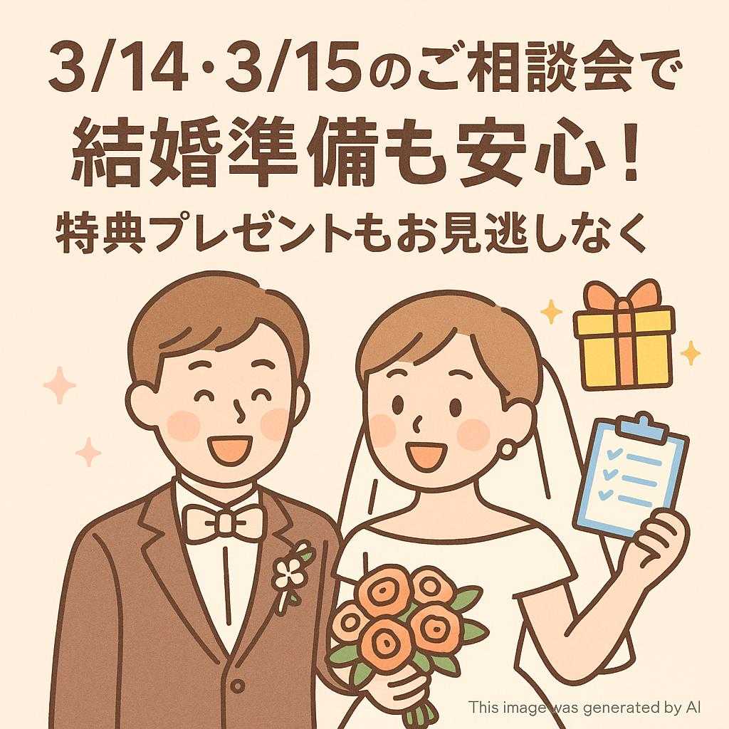 3/14・3/15のご相談会で結婚準備も安心！特典プレゼントもお見逃しなく