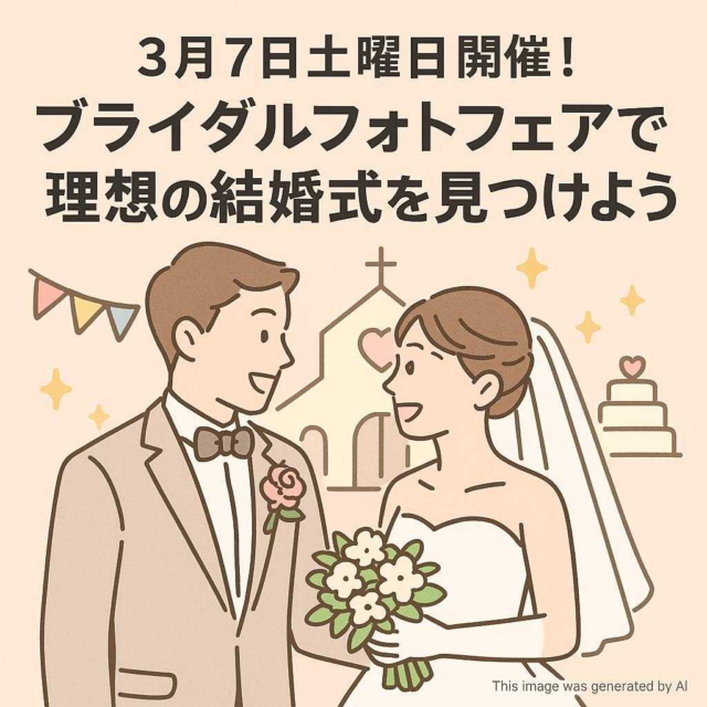 ３月7日土曜日開催！ブライダルフォトフェアで理想の結婚式を見つけよう