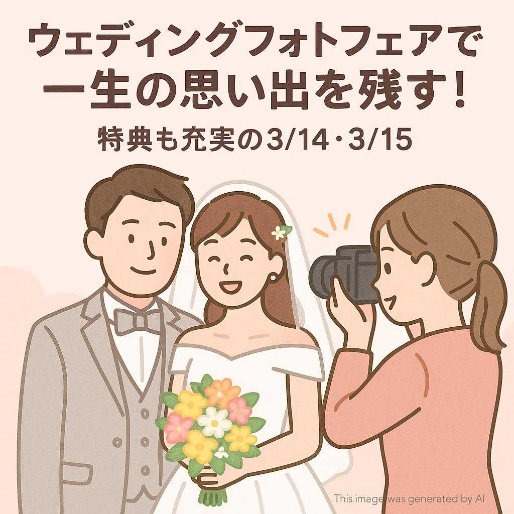 ウェディングフォトフェアで一生の思い出を残す！特典も充実の3/14・3/15