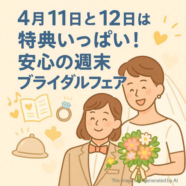 4月11日と12日は特典いっぱい！安心の週末ブライダルフェア