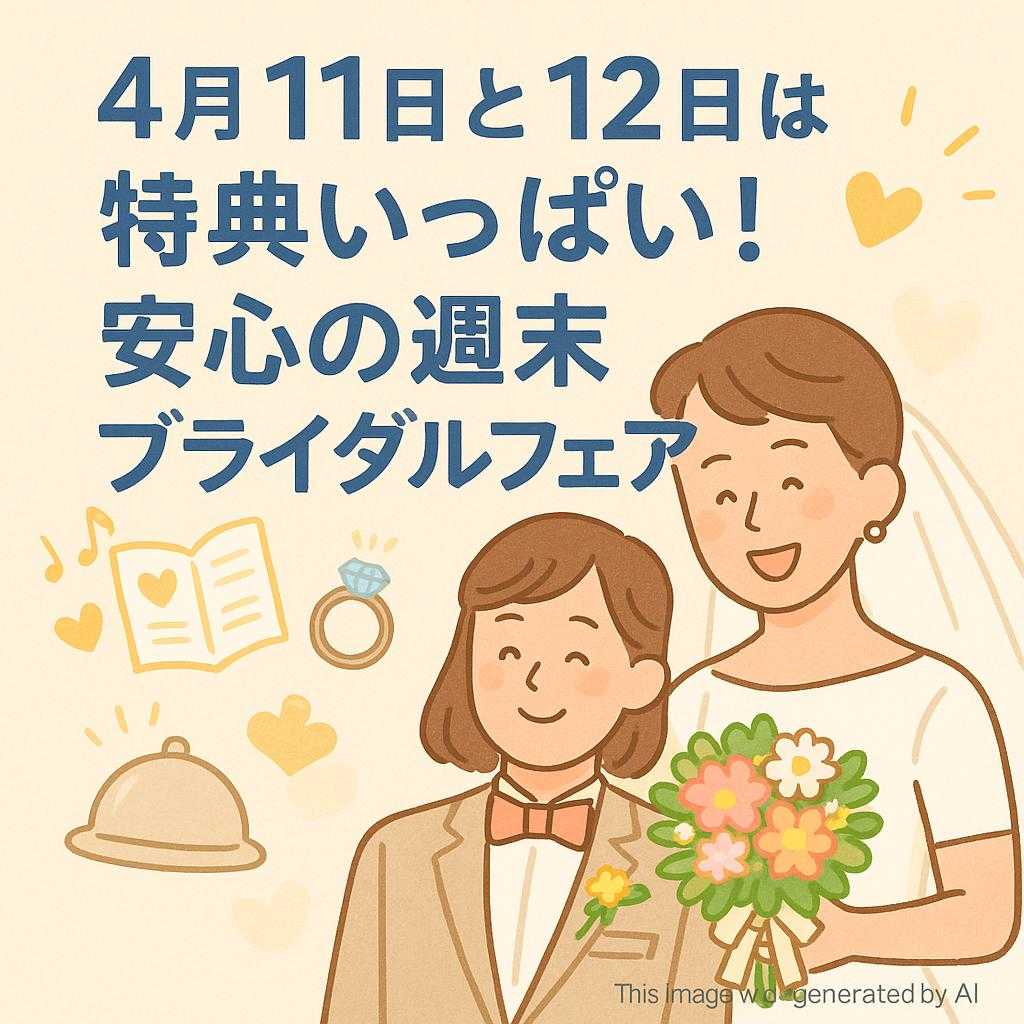 4月11日と12日は特典いっぱい！安心の週末ブライダルフェア