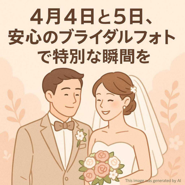 4月4日と5日、安心のブライダルフォトで特別な瞬間を