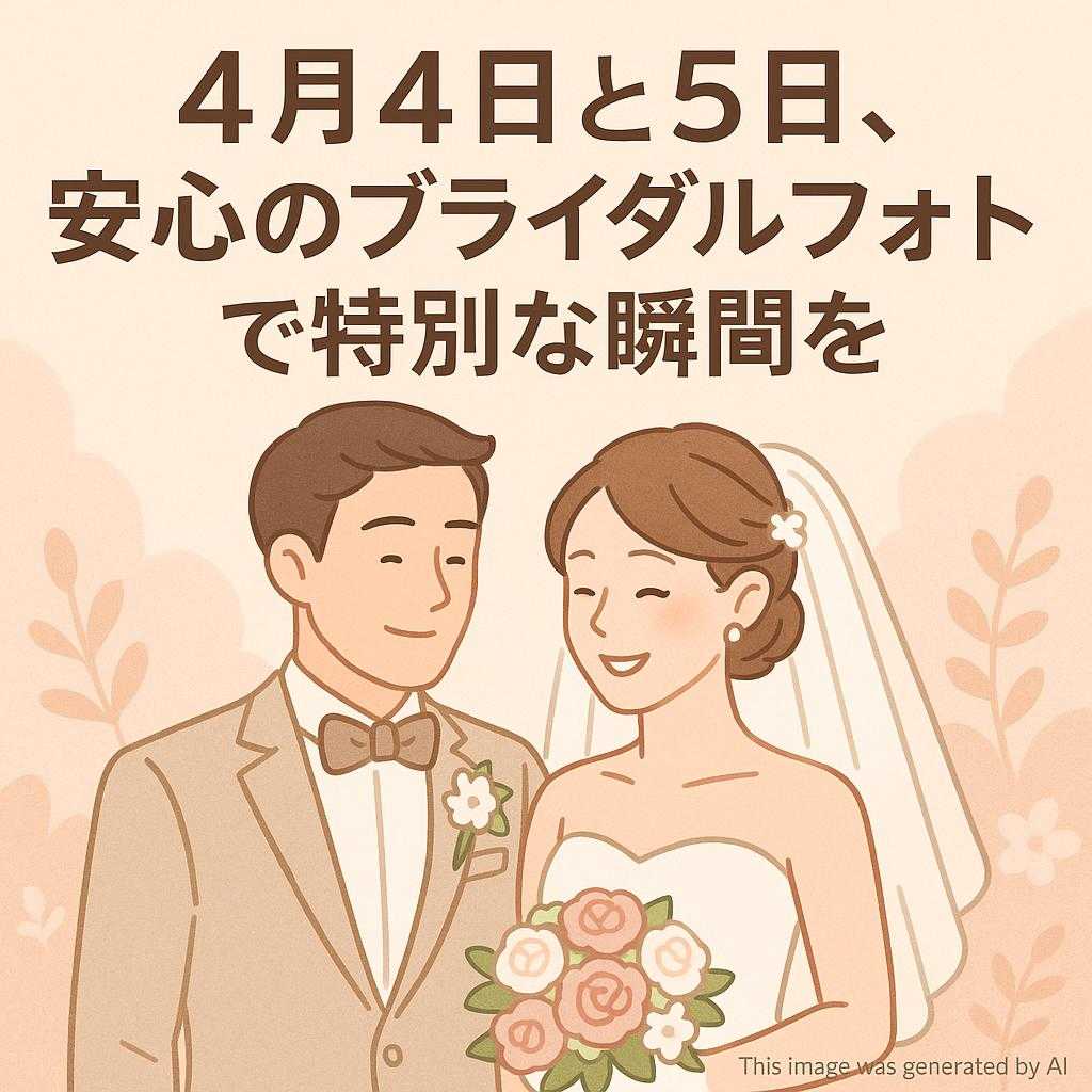 4月4日と5日、安心のブライダルフォトで特別な瞬間を