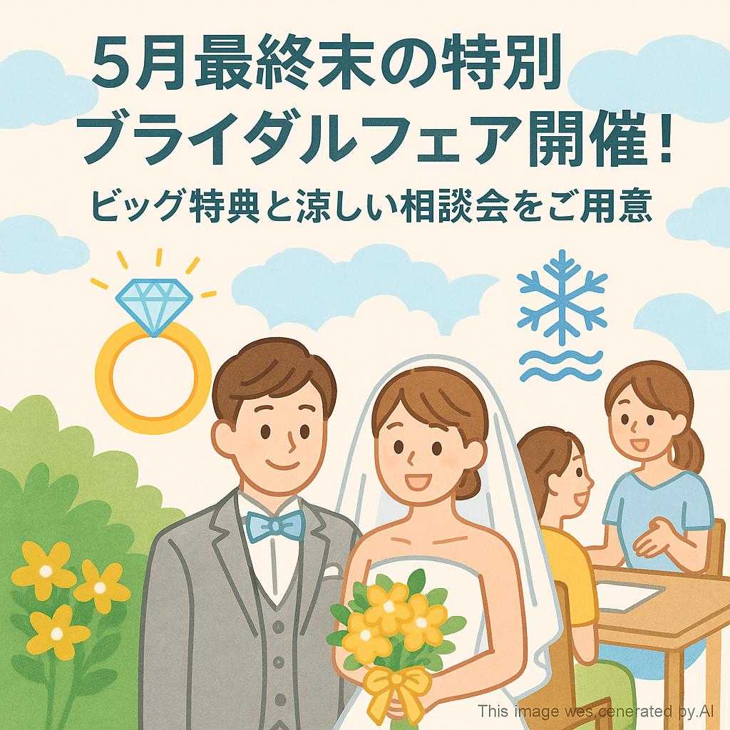 5月最終末の特別ブライダルフェア開催！ビッグ特典と涼しい相談会をご用意