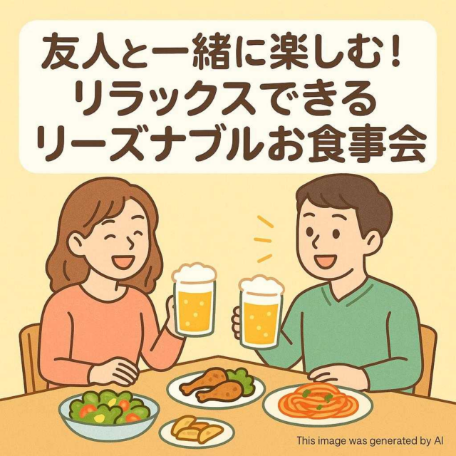 友人と一緒に楽しむ！リラックスできるリーズナブルお食事会