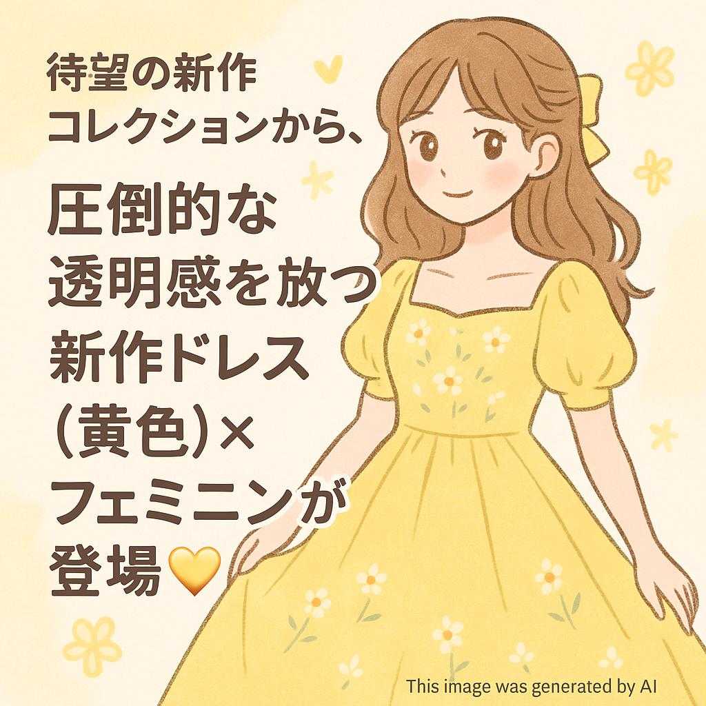 待望の新作コレクションから、 圧倒的な透明感を放つ【新作ドレス(黄色)×フェミニン】が登場💛