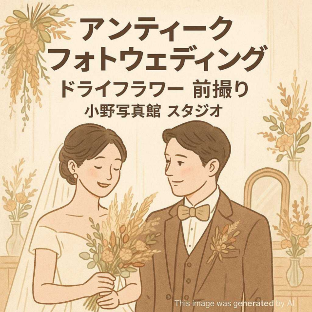 アンティーク フォトウェディング, ドライフラワー 前撮り, 小野写真館 スタジオ
