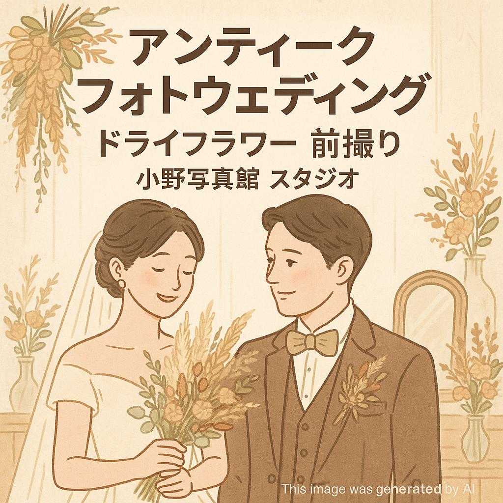 アンティーク フォトウェディング, ドライフラワー 前撮り, 小野写真館 スタジオ