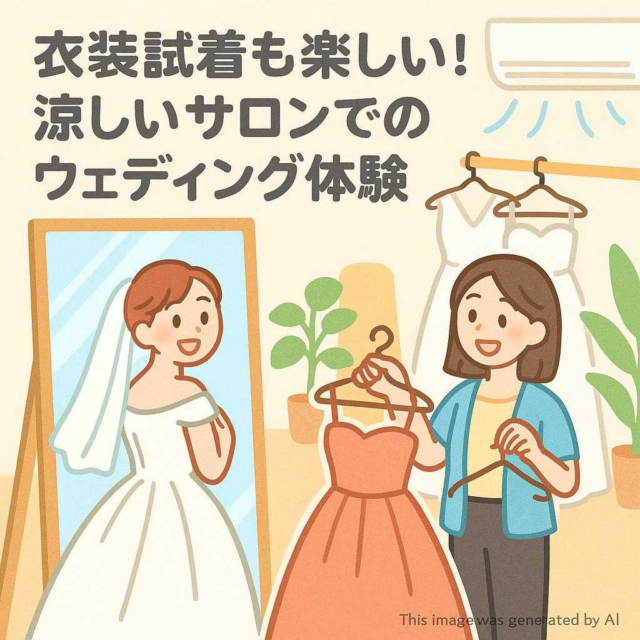 衣装試着も楽しい！涼しいサロンでのウェディング体験