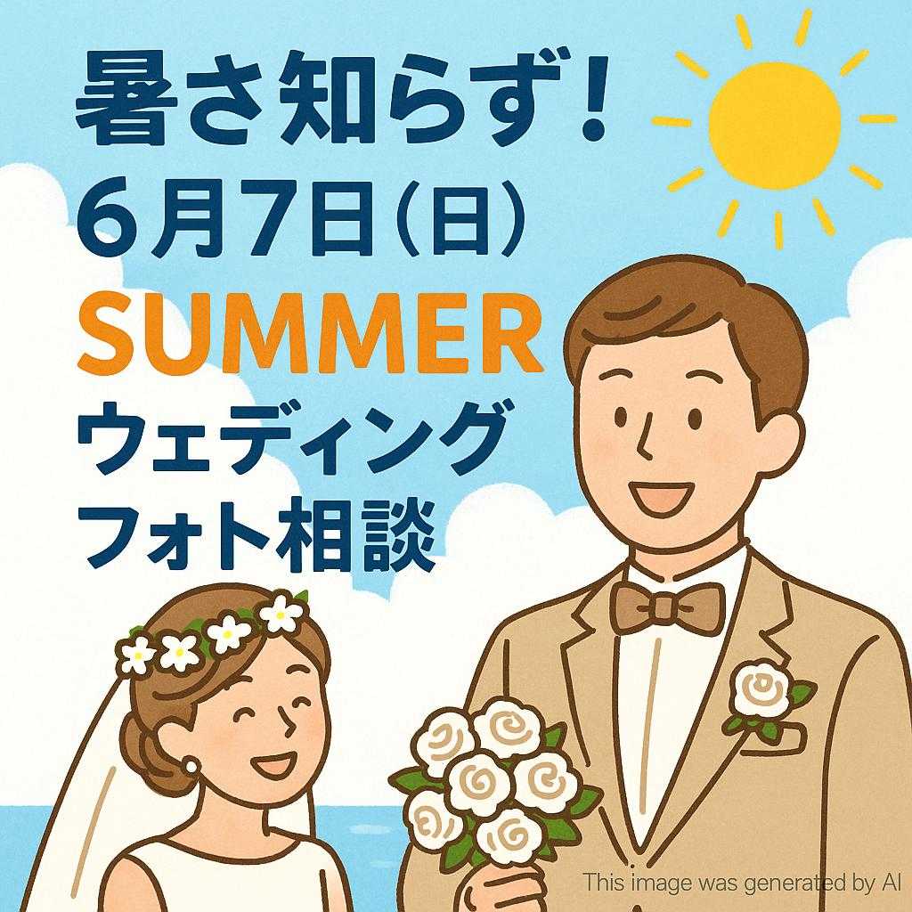 暑さ知らず!6月7日(日)のSUMMERウェディングフォト相談