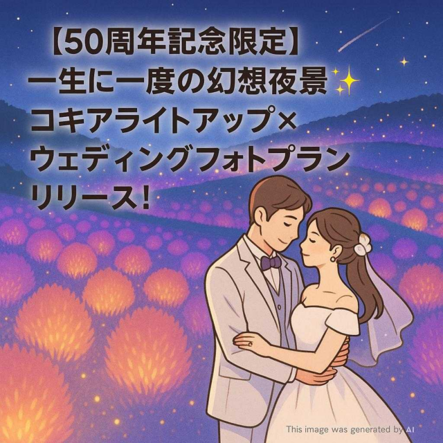 【50周年記念限定】一生に一度の幻想夜景✨コキアライトアップ×ウェディングフォトプランリリース！
