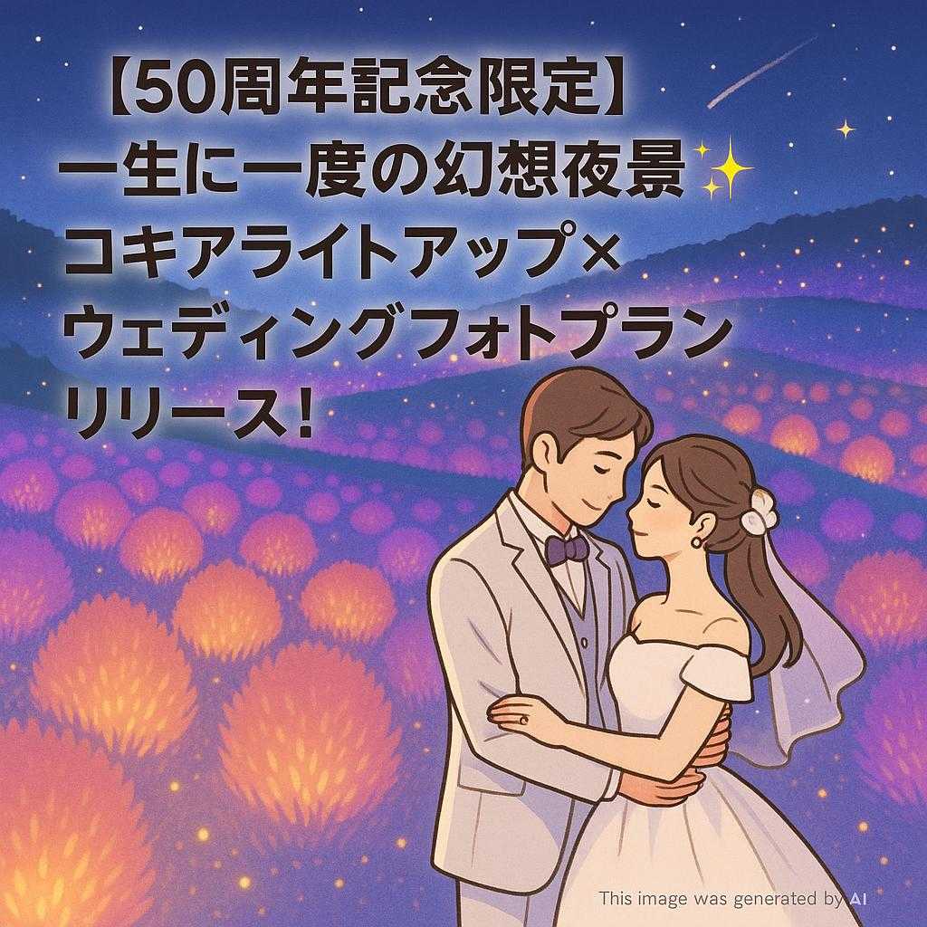 【50周年記念限定】一生に一度の幻想夜景✨コキアライトアップ×ウェディングフォトプランリリース!