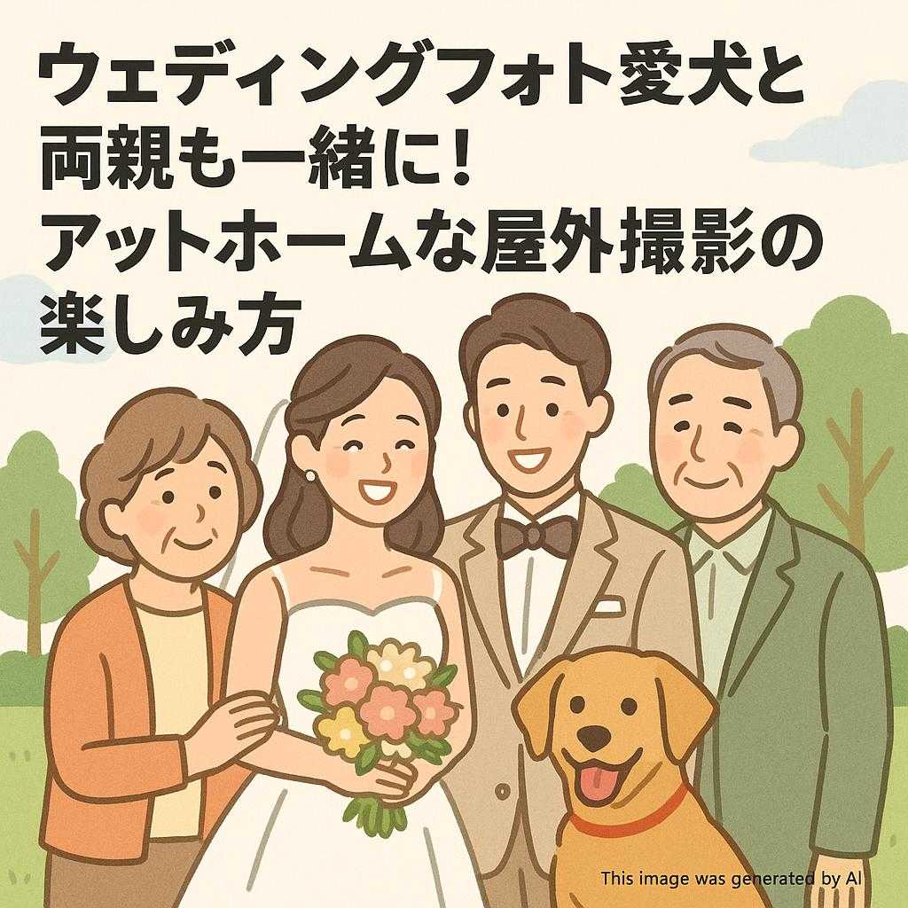 ウェディングフォト愛犬と両親も一緒に！アットホームな屋外撮影の楽しみ方