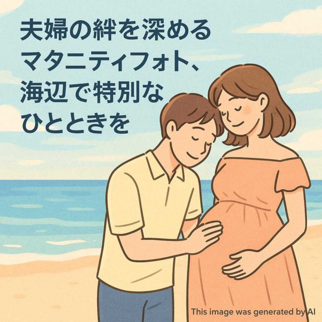 夫婦の絆を深めるマタニティフォト、海辺で特別なひとときを