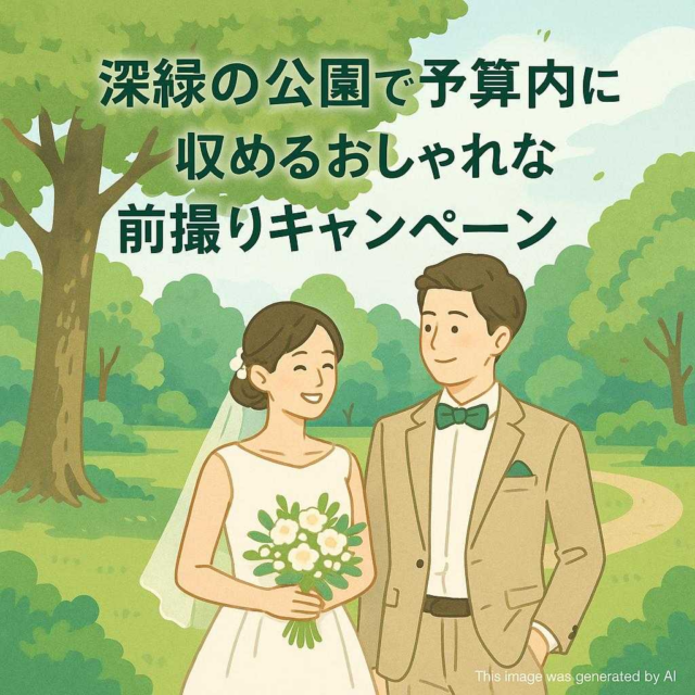 深緑の公園で予算内に収めるおしゃれな前撮りキャンペーン