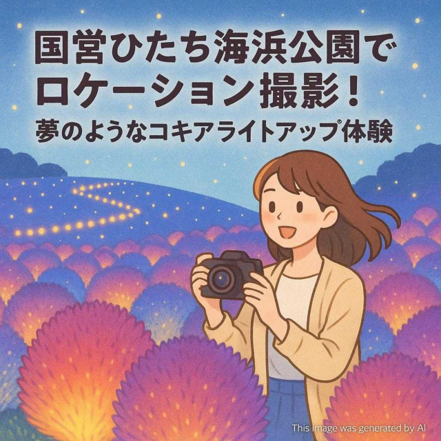 国営ひたち海浜公園でロケーション撮影！夢のようなコキアライトアップ体験