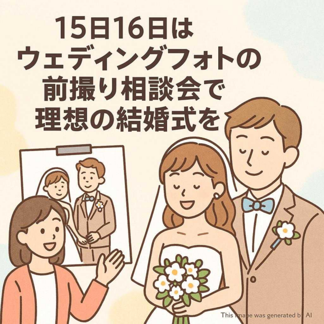 15日16日はウェディングフォトの前撮り相談会で理想の結婚式を
