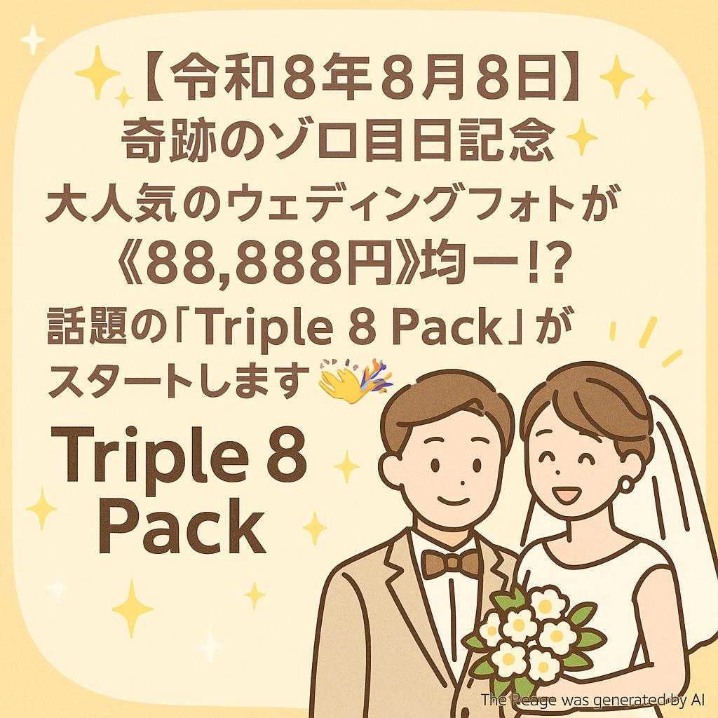 ✨【令和8年8月8日】奇跡のゾロ目日記念✨ 大人気のウェディングフォトが《88,888円》均一!? 話題の『Triple 8 Pack』がスタートします👏🎉