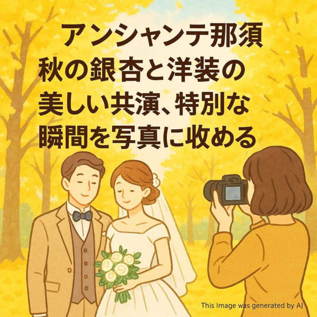 アンシャンテ那須 秋の銀杏と洋装の美しい共演、特別な瞬間を写真に収める